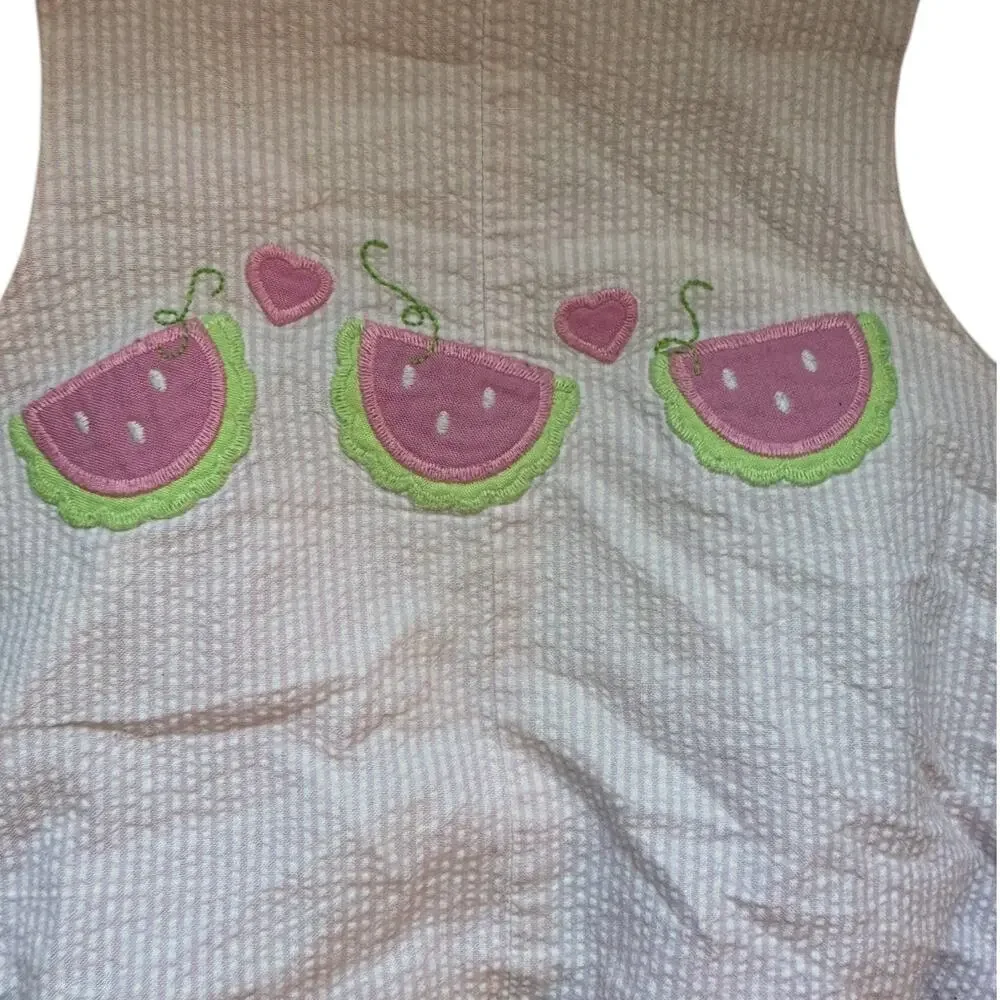 Vintage Bailey Boys Pink Seersucker Watermelon Bubble Romper 18M